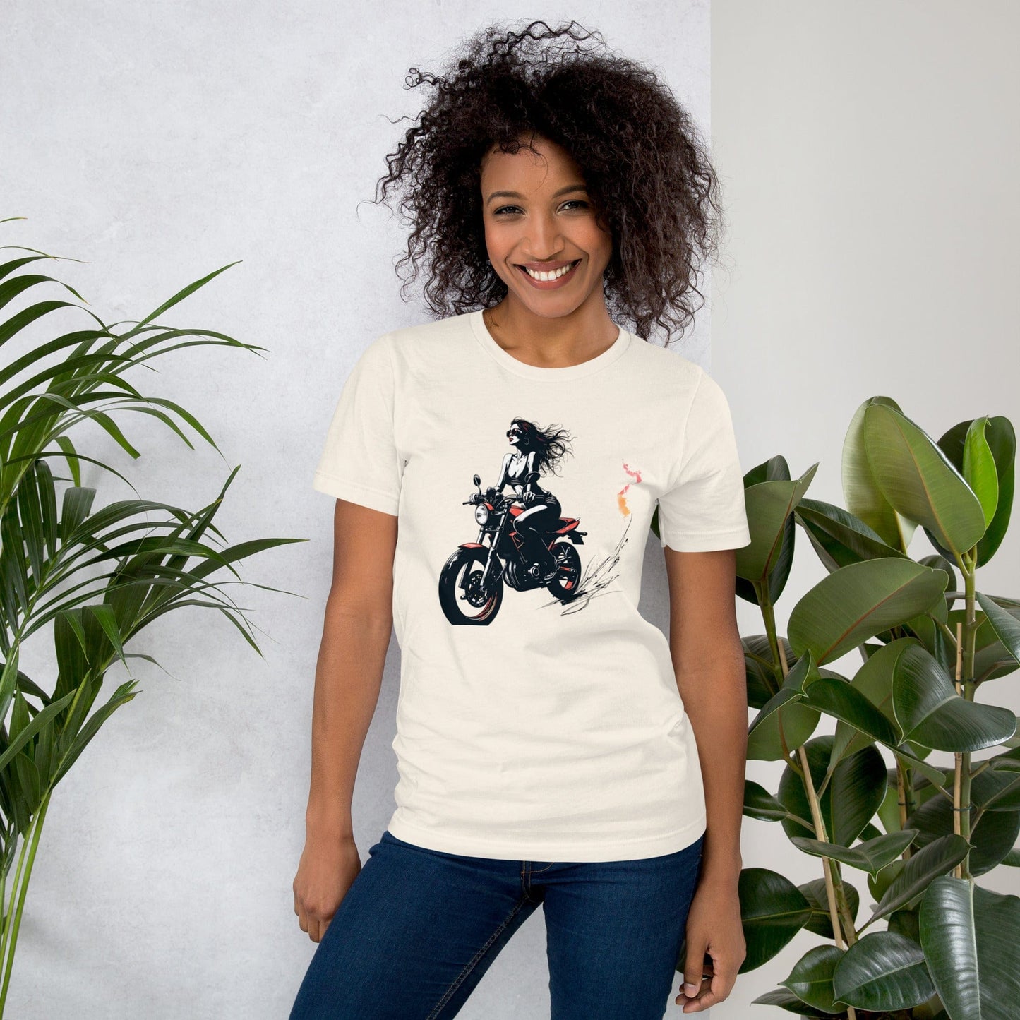 Motorcycle Rebel Woman T-Shirt Bold Graphic Tee | ccanvas - Women’s T-Shirt | Ccanvas
