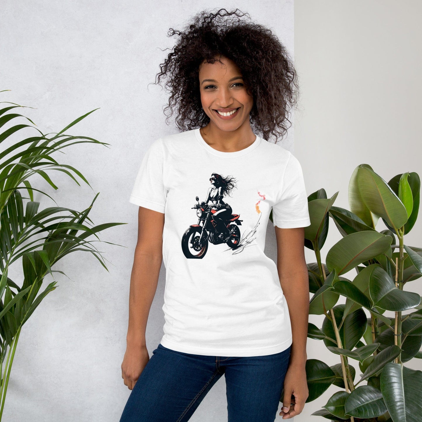 Motorcycle Rebel Woman T-Shirt Bold Graphic Tee | ccanvas - Women’s T-Shirt | Ccanvas