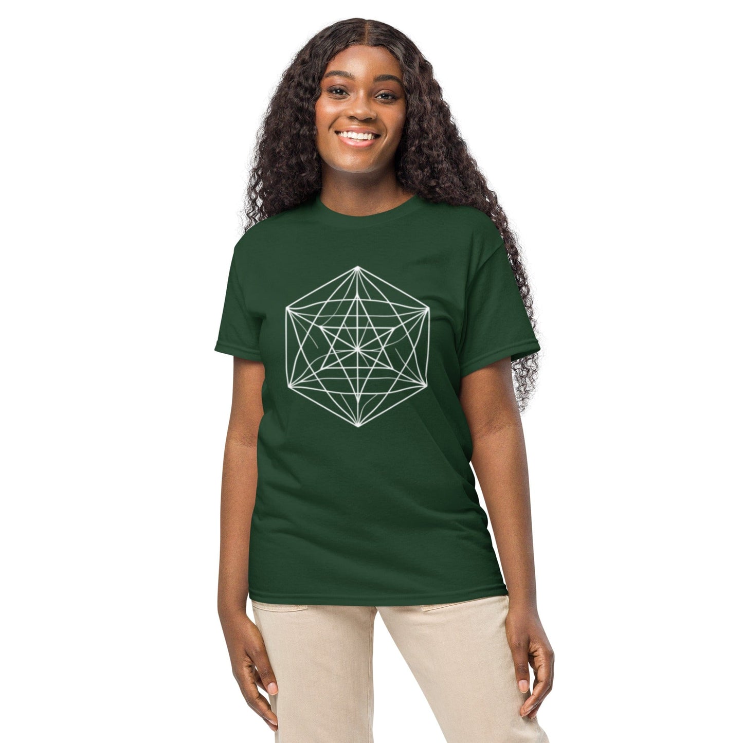 Sacred Geometry T-Shirt – White Line Art Cube Design | ccanvas - Women’s T-Shirt | Ccanvas