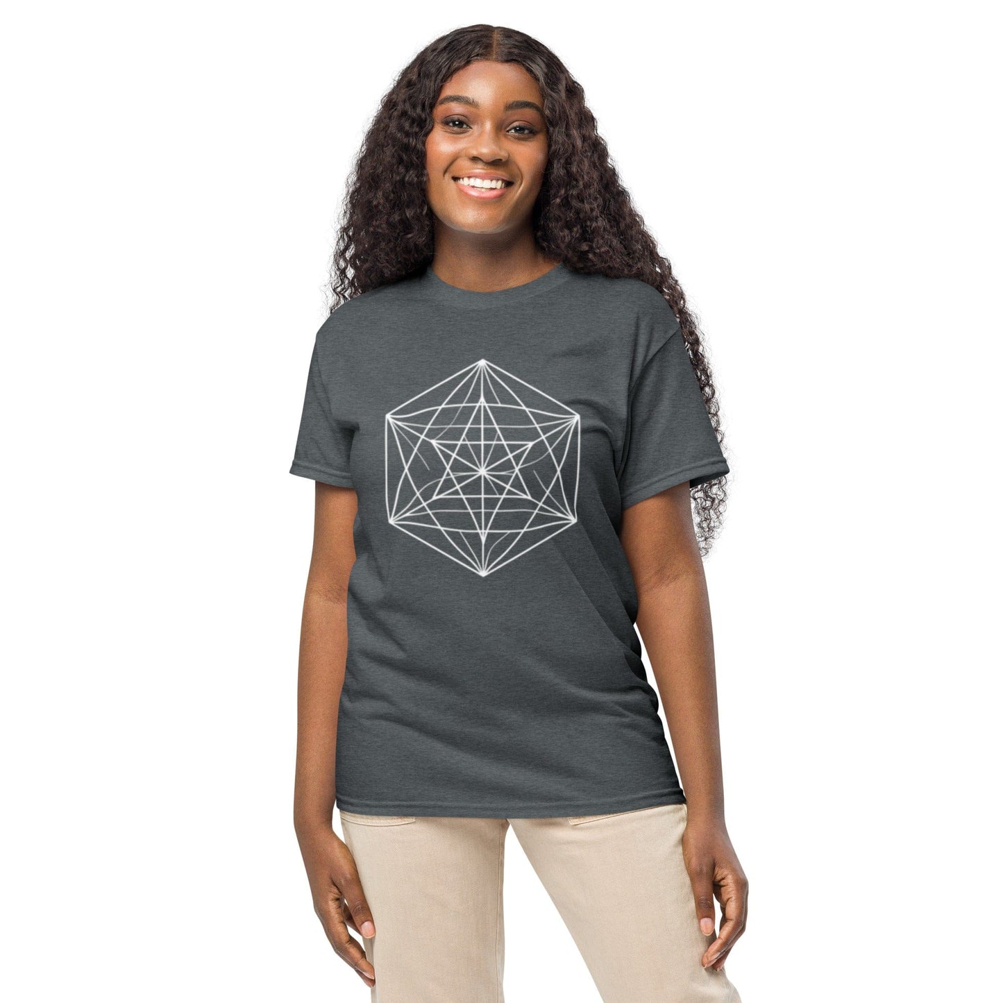 Sacred Geometry T-Shirt – White Line Art Cube Design | ccanvas - Women’s T-Shirt | Ccanvas