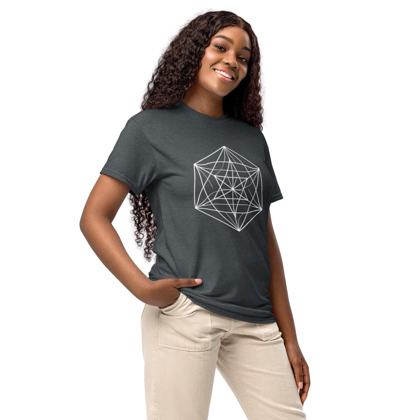 Sacred Geometry T-Shirt – White Line Art Cube Design | ccanvas - Women’s T-Shirt | Ccanvas