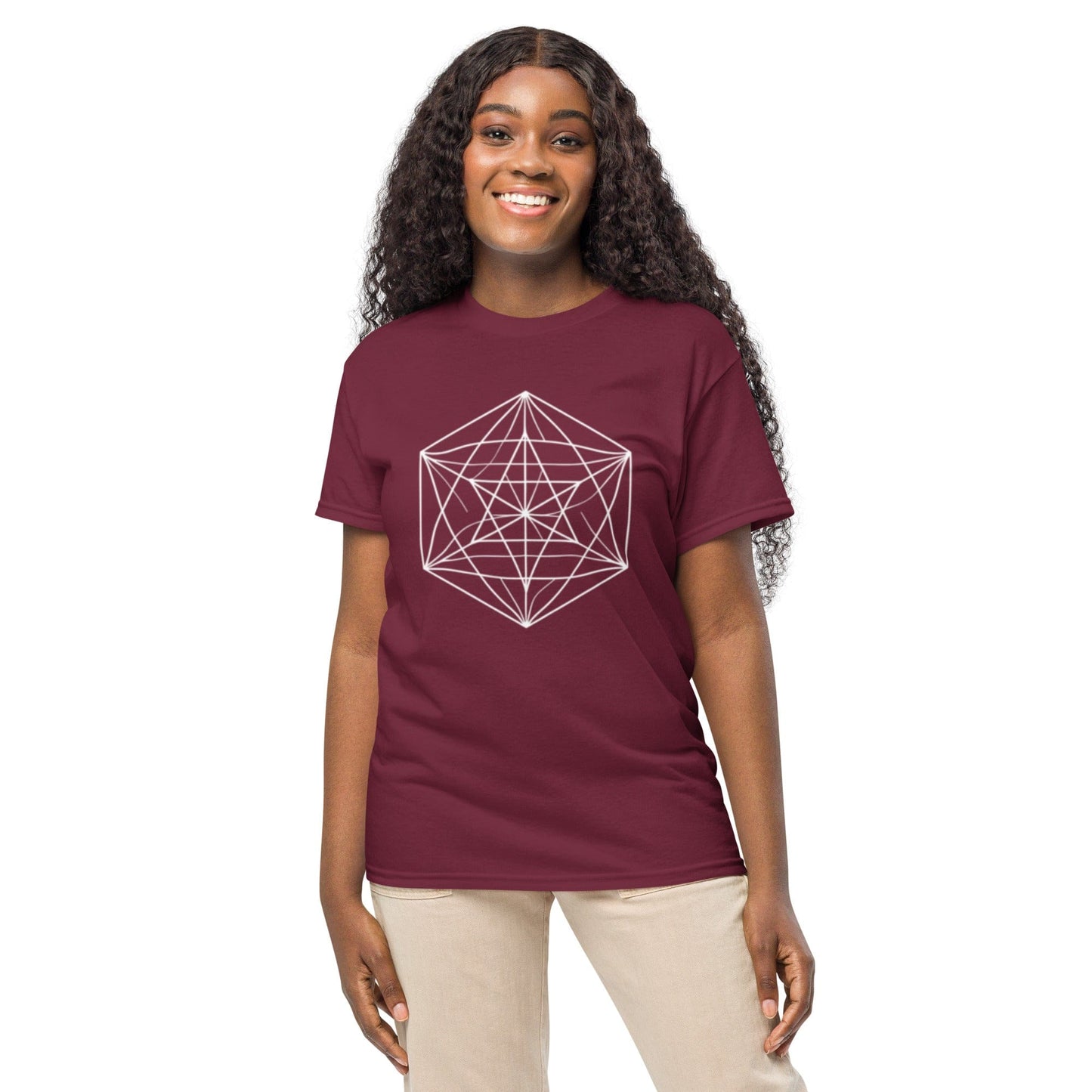 Sacred Geometry T-Shirt – White Line Art Cube Design | ccanvas - Women’s T-Shirt | Ccanvas