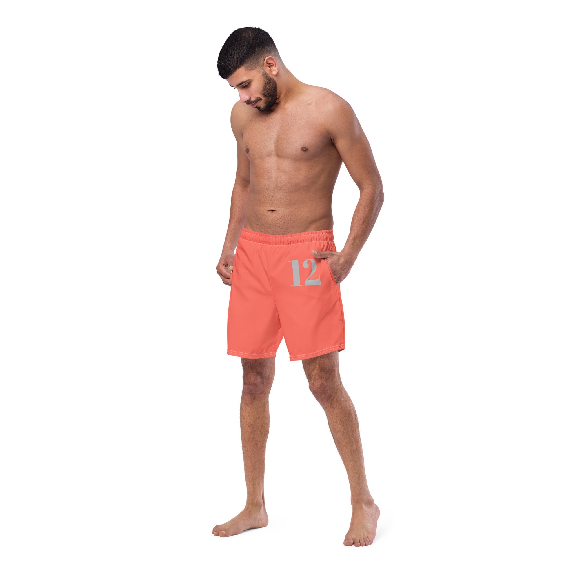 Men’s Athleisure Swim Shorts in Racing Red – Number Print | ccanvas - Swim Shorts | Ccanvas