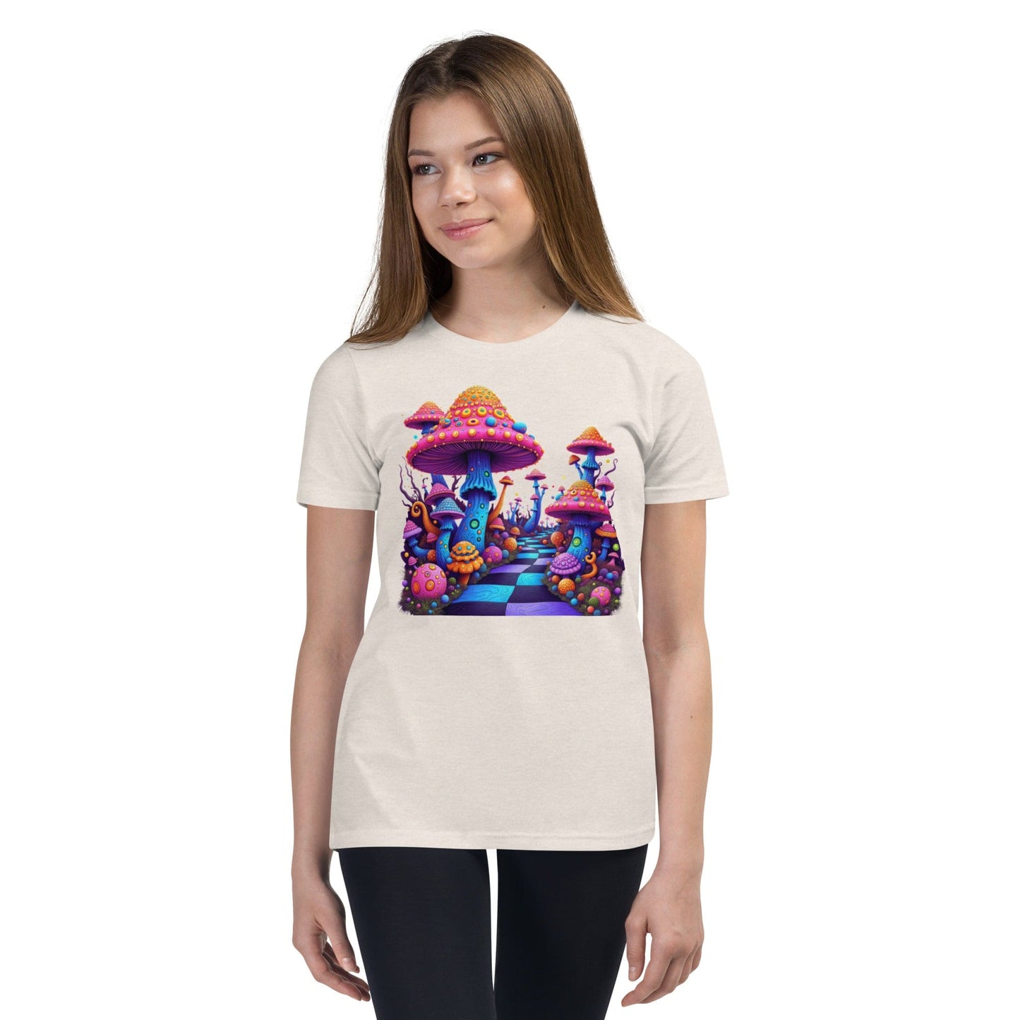 Fantasy Mushroom World Girls Graphic T-Shirt | ccanvas - Girls’ T-Shirts | Ccanvas