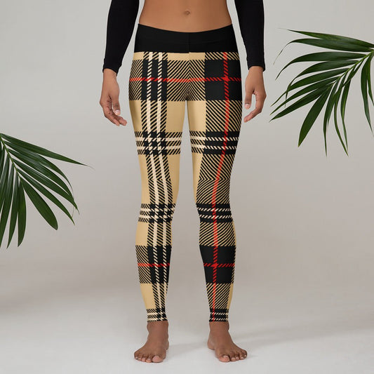 Beige Tartan Plaid Leggings – High - Waisted Statement Fit | ccanvas - Leggings | Ccanvas