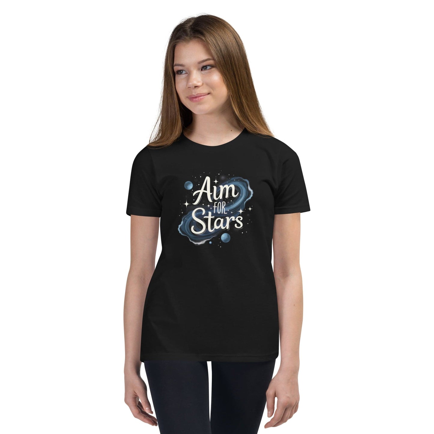 Aim for the Stars Youth T-Shirt - Motivational Galaxy Tee for Girls | ccanvas - Girls’ T-Shirts | Ccanvas