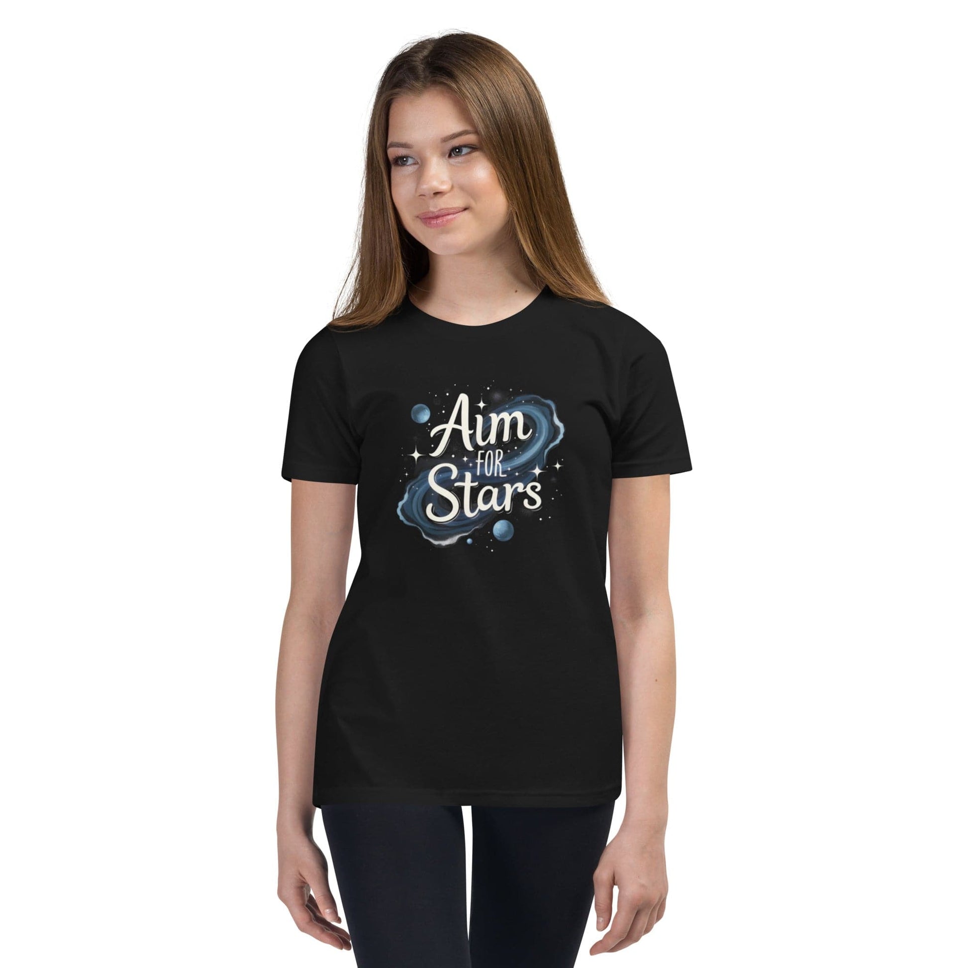 Aim for the Stars Youth T-Shirt - Motivational Galaxy Tee for Girls | ccanvas - Girls’ T-Shirts | Ccanvas
