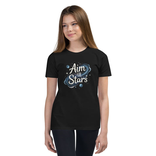 Aim for the Stars Youth T-Shirt - Motivational Galaxy Tee for Girls | ccanvas - Girls’ T-Shirts | Ccanvas