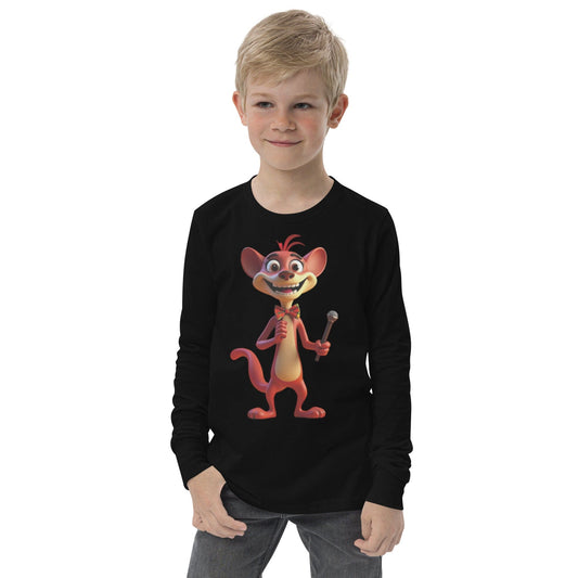 Funny Long Sleeve Kids T-Shirt with Cartoon Mouse & Microphone | ccanvas - Long Sleeve Kids T-Shirts | Ccanvas