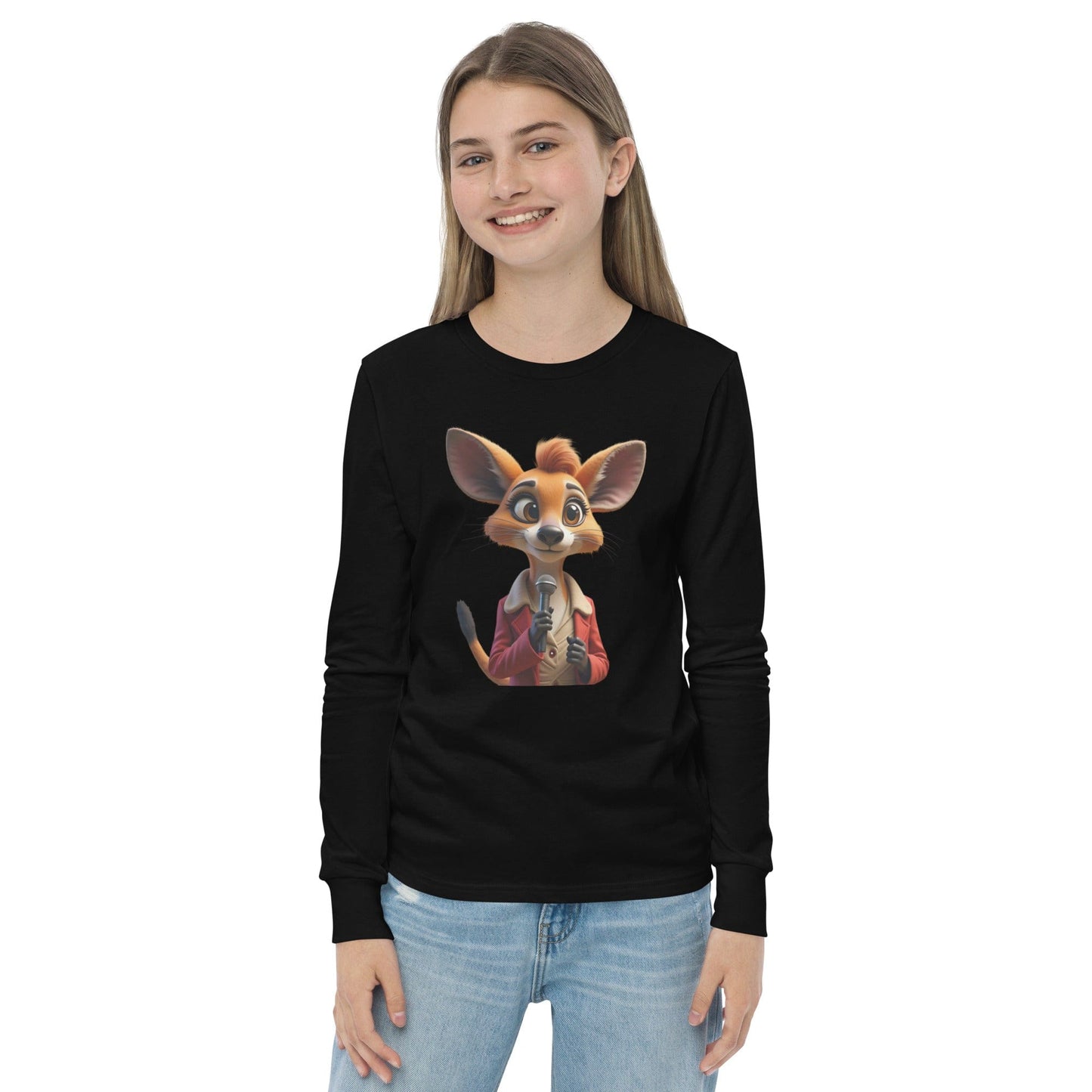 Cute Cartoon Mouse Girls Long Sleeve T-Shirt with Microphone | ccanvas - Long Sleeve Girls T-Shirts | Ccanvas