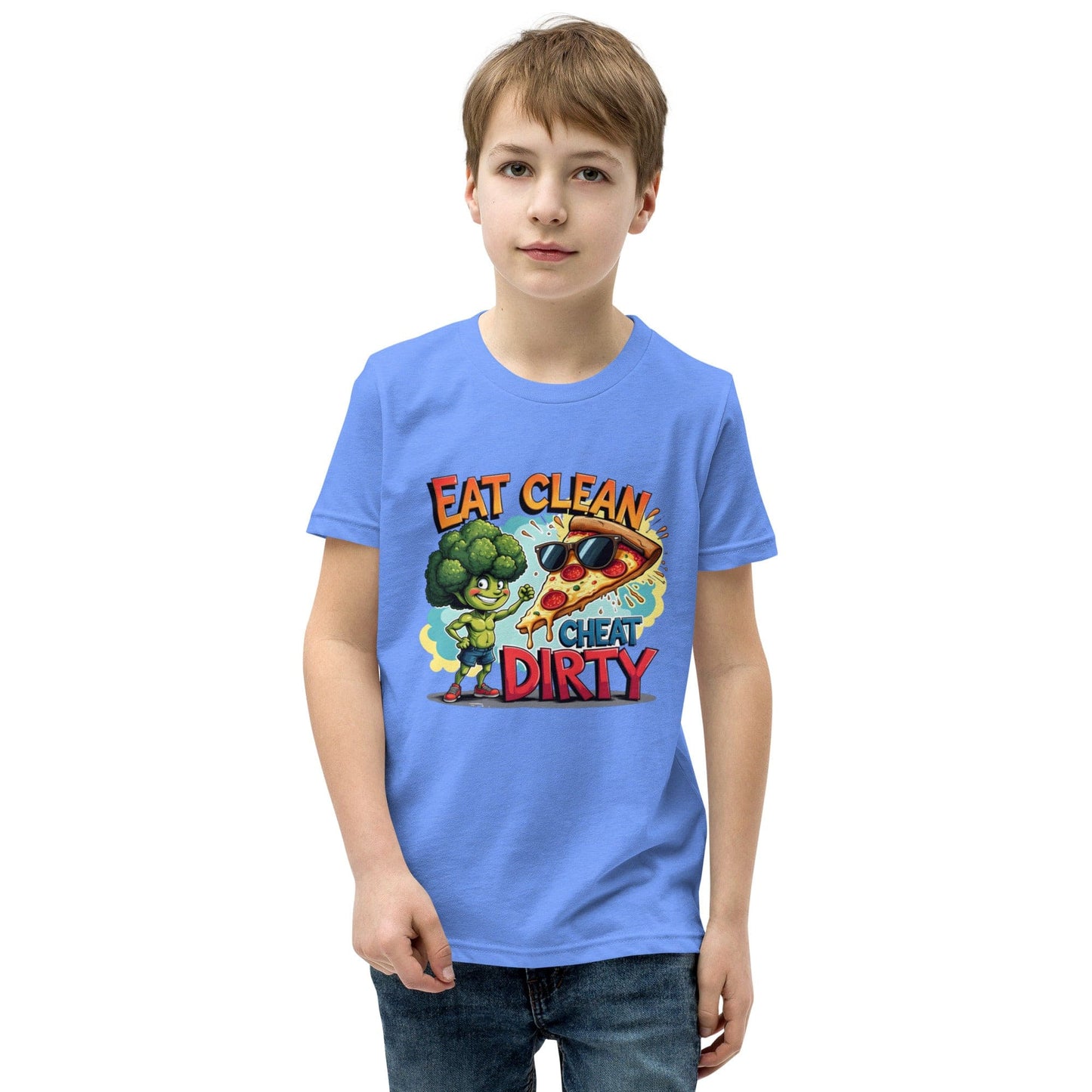 Eat Clean Cheat Dirty Kids T-Shirt – Funny Broccoli & Pizza Graphic Tee | ccanvas - Kids T-Shirts | Ccanvas
