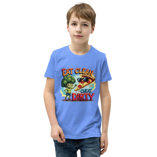 Eat Clean Cheat Dirty Kids T-Shirt – Funny Broccoli & Pizza Graphic Tee | ccanvas - Kids T-Shirts | Ccanvas
