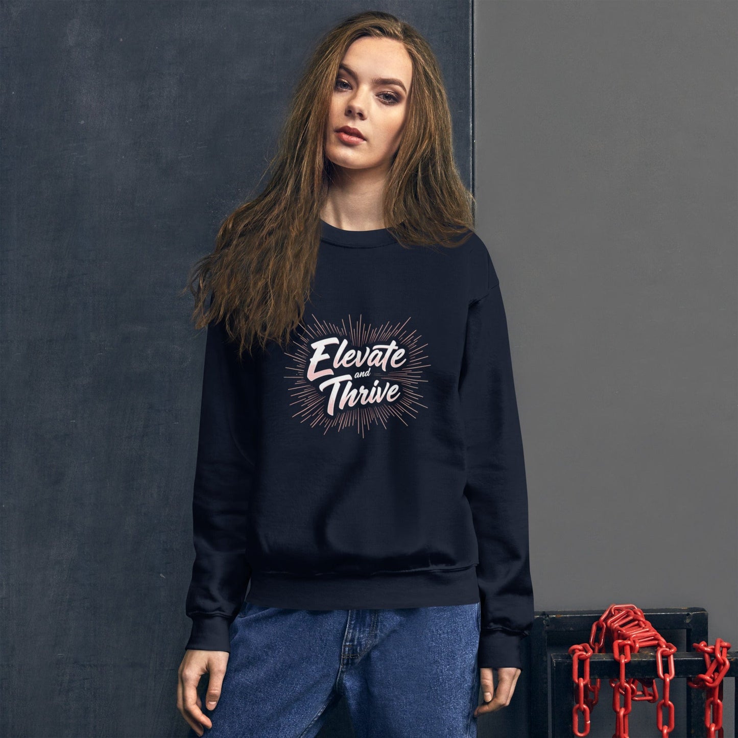 Elevate and Thrive Sweatshirt Black – Motivational Quote Pullover for Women | ccanvas - Sweatshirt | Ccanvas