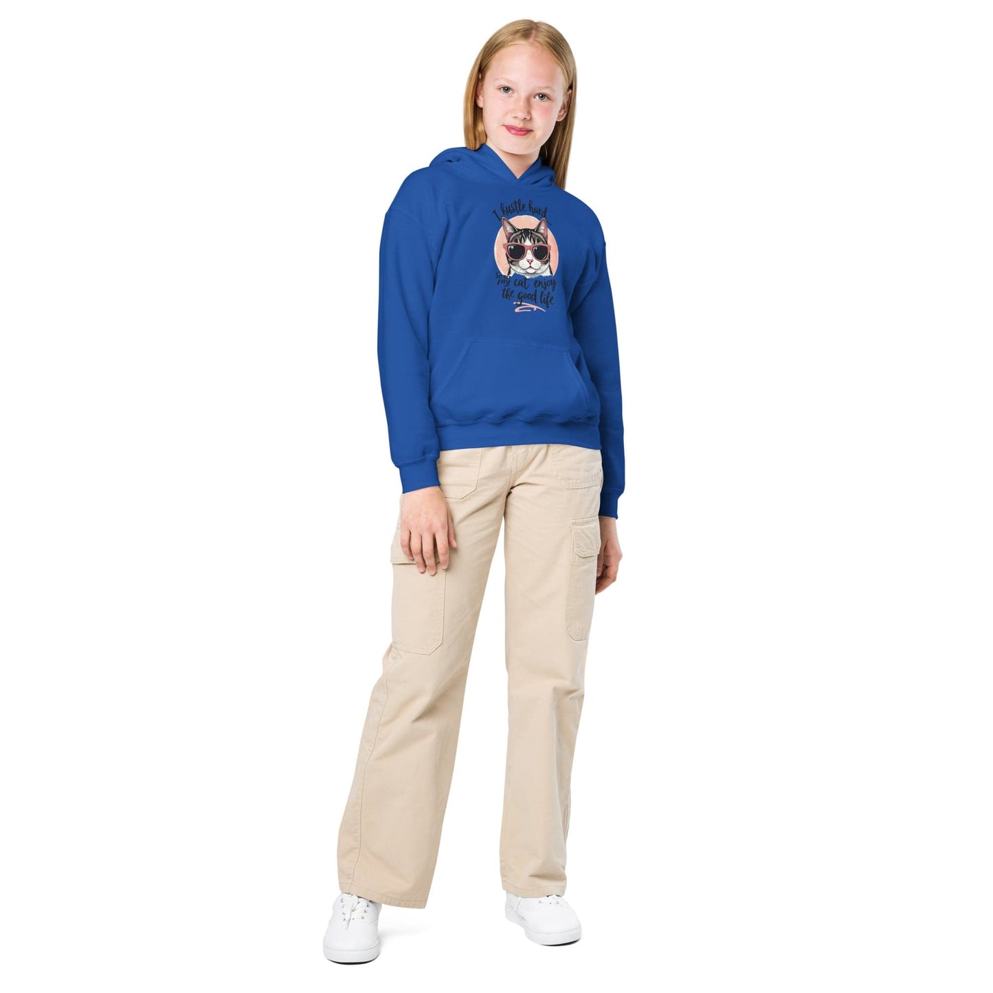 Hustle Hard Funny Cat Hoodie for Girls | ccanvas - Children’s Hoodies | Ccanvas