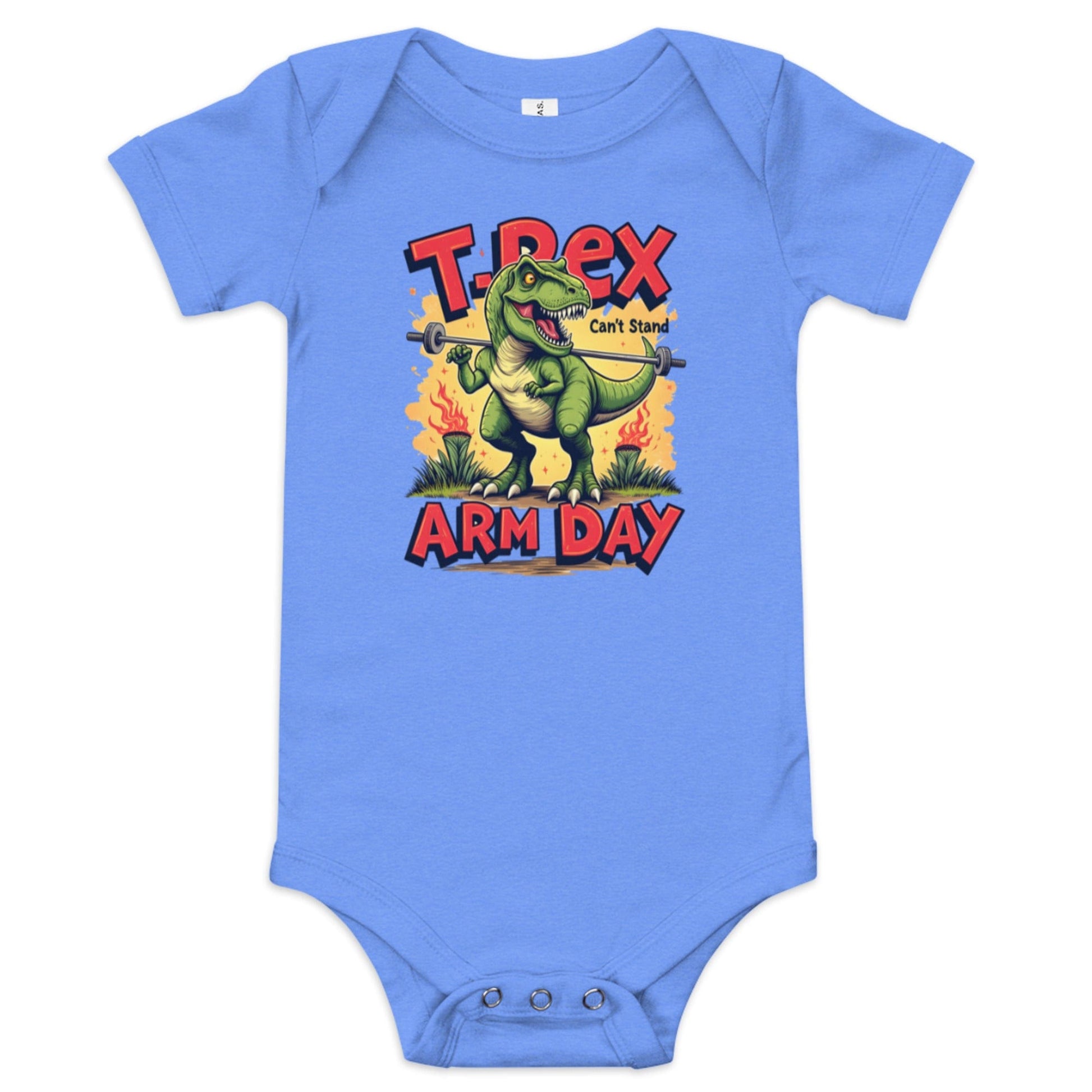 T - Rex Can’t Stand Arm Day Baby Onesie – Funny Dinosaur Baby Bodysuit | ccanvas - Baby Onesies | Ccanvas