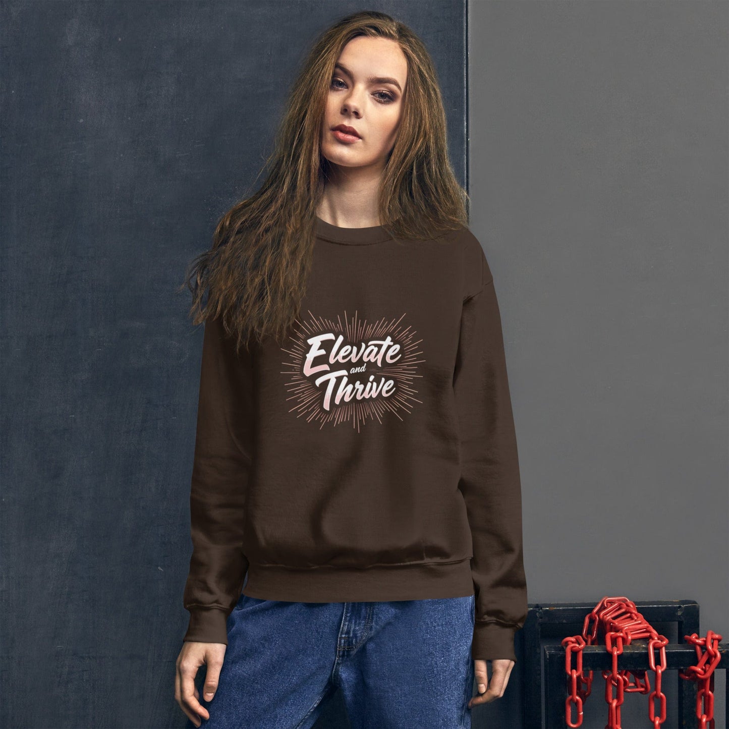 Elevate and Thrive Sweatshirt Black – Motivational Quote Pullover for Women | ccanvas - Sweatshirt | Ccanvas