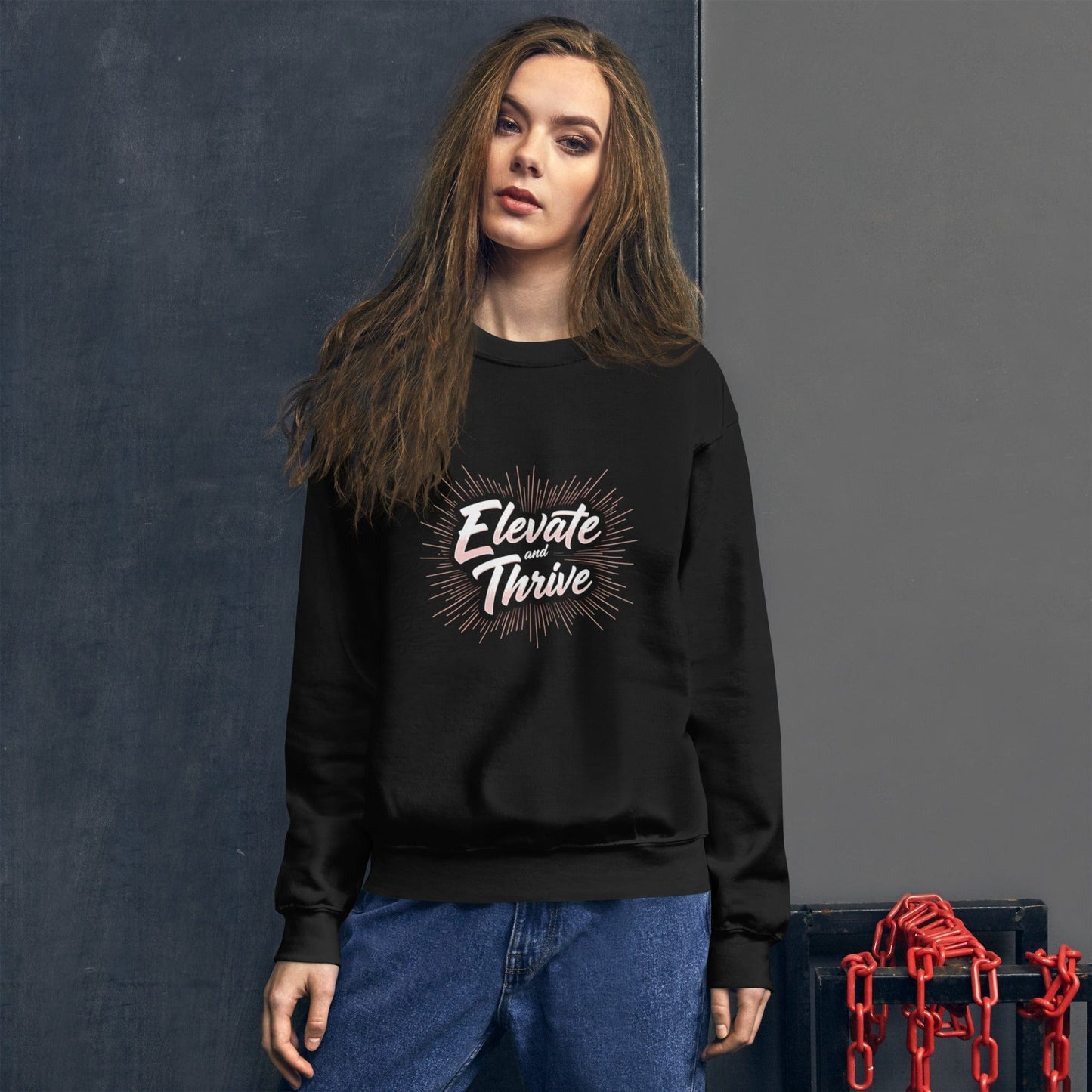 Elevate and Thrive Sweatshirt Black – Motivational Quote Pullover for Women | ccanvas - Sweatshirt | Ccanvas