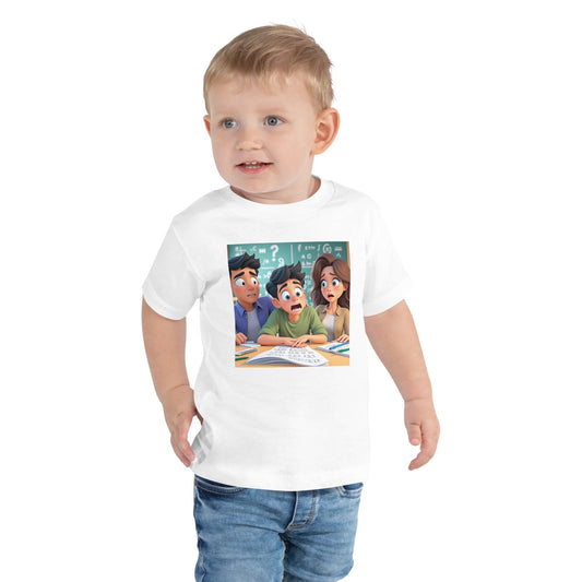 Funny Toddler T-Shirt with Confused Math Homework Cartoon | ccanvas - Toddler T-Shirts | Ccanvas