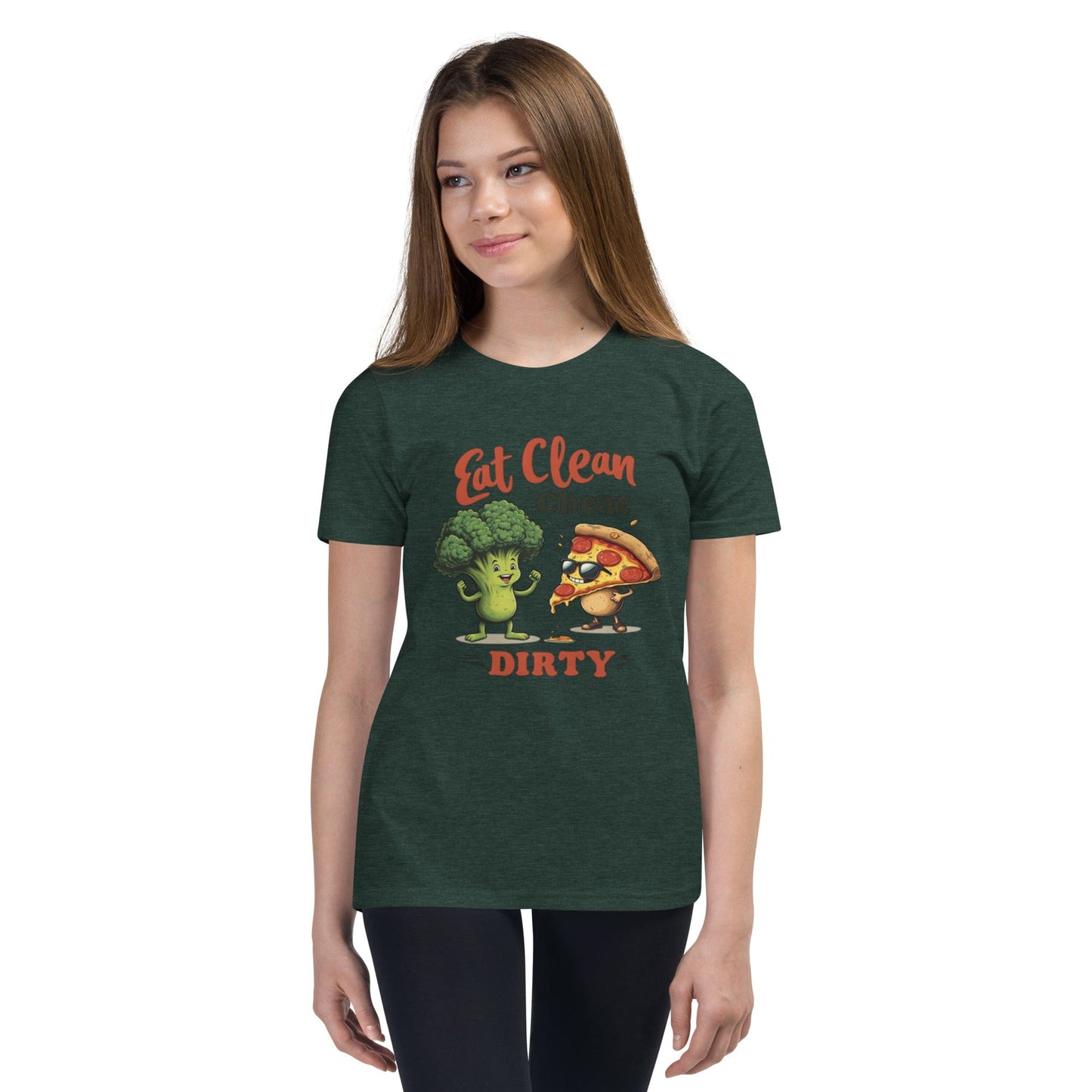 Eat Clean Cheat Dirty T-Shirt for Women – Funny Broccoli & Pizza Gym Life Tee | ccanvas - Women’s T-Shirts | Ccanvas