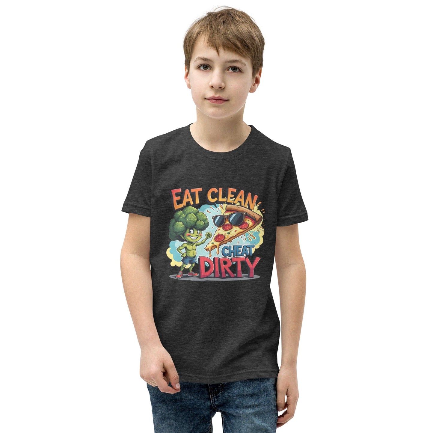 Eat Clean Cheat Dirty Kids T-Shirt – Funny Broccoli & Pizza Graphic Tee | ccanvas - Kids T-Shirts | Ccanvas