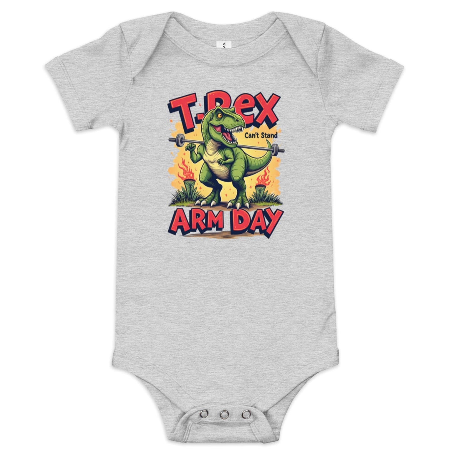 T - Rex Can’t Stand Arm Day Baby Onesie – Funny Dinosaur Baby Bodysuit | ccanvas - Baby Onesies | Ccanvas