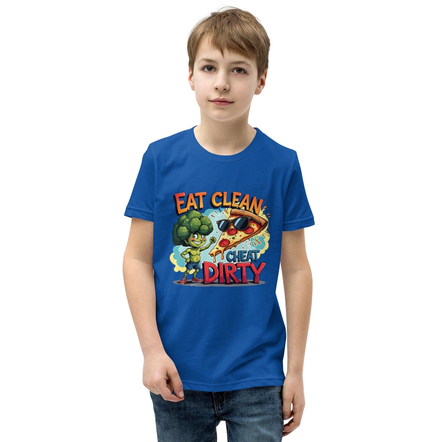 Eat Clean Cheat Dirty Kids T-Shirt – Funny Broccoli & Pizza Graphic Tee | ccanvas - Kids T-Shirts | Ccanvas