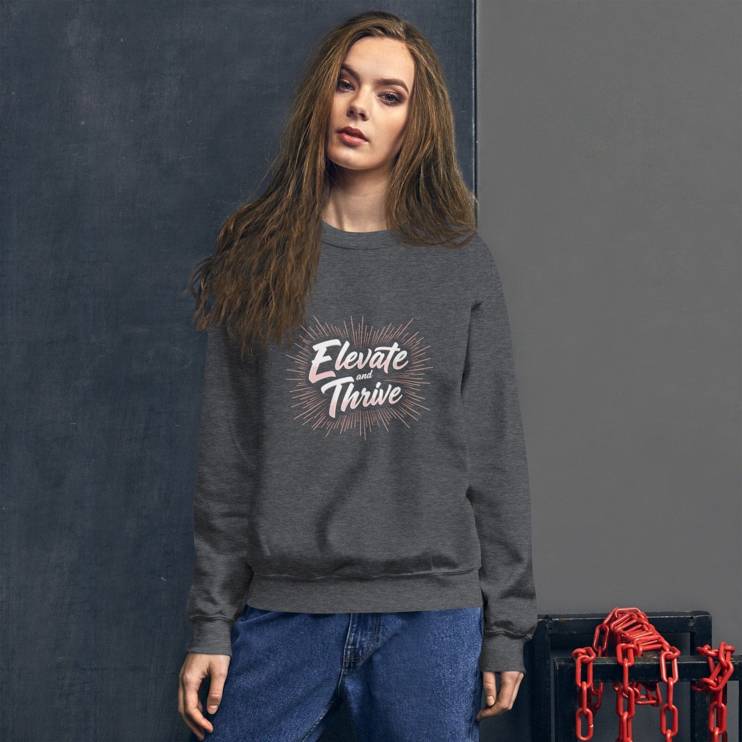 Elevate and Thrive Sweatshirt Black – Motivational Quote Pullover for Women | ccanvas - Sweatshirt | Ccanvas