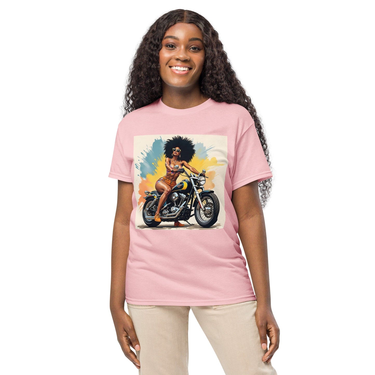 Afro Biker Queen Splash T-Shirt – Bold Motorcycle Art Tee | ccanvas - T-Shirts | Ccanvas