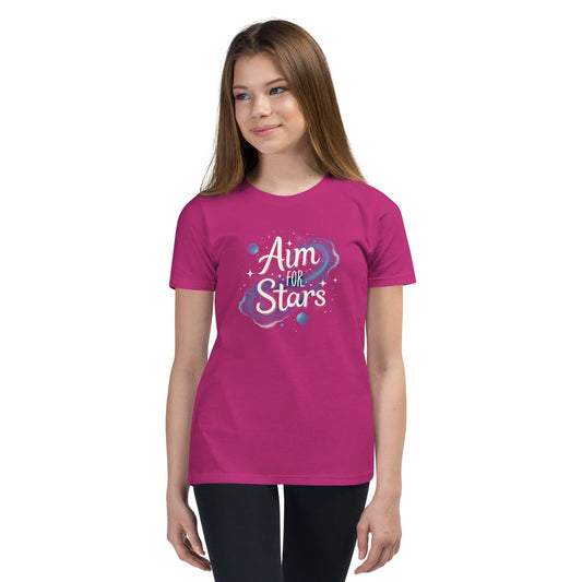 Aim for the Stars Youth T-Shirt - Motivational Galaxy Tee for Girls | ccanvas - Girls’ T-Shirts | Ccanvas