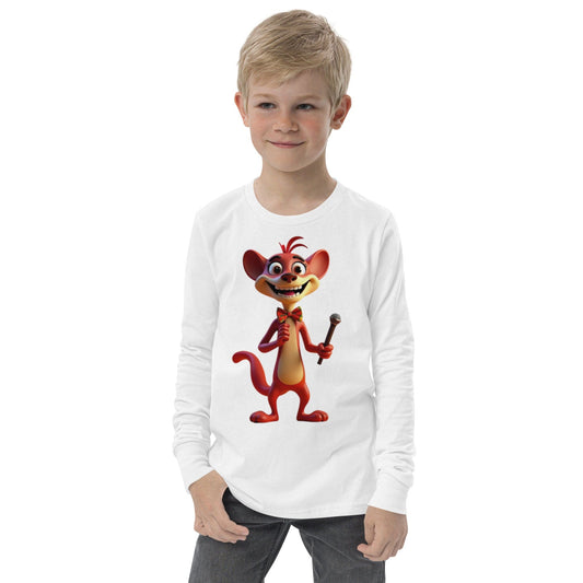 Funny Long Sleeve Kids T-Shirt with Cartoon Mouse & Microphone | ccanvas - Long Sleeve Kids T-Shirts | Ccanvas