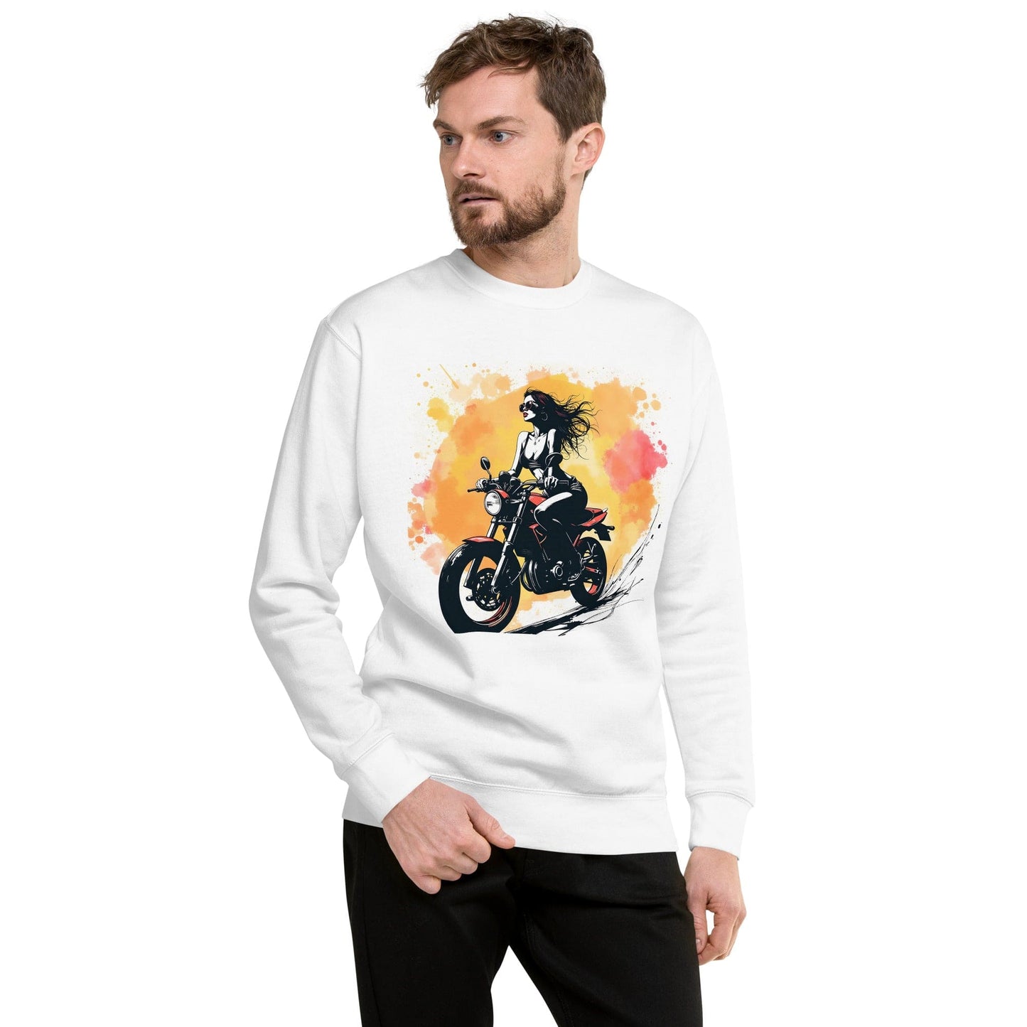 Men’s Biker Sweatshirt – Bold Retro Motorcycle Art | ccanvas - Sweatshirt | Ccanvas
