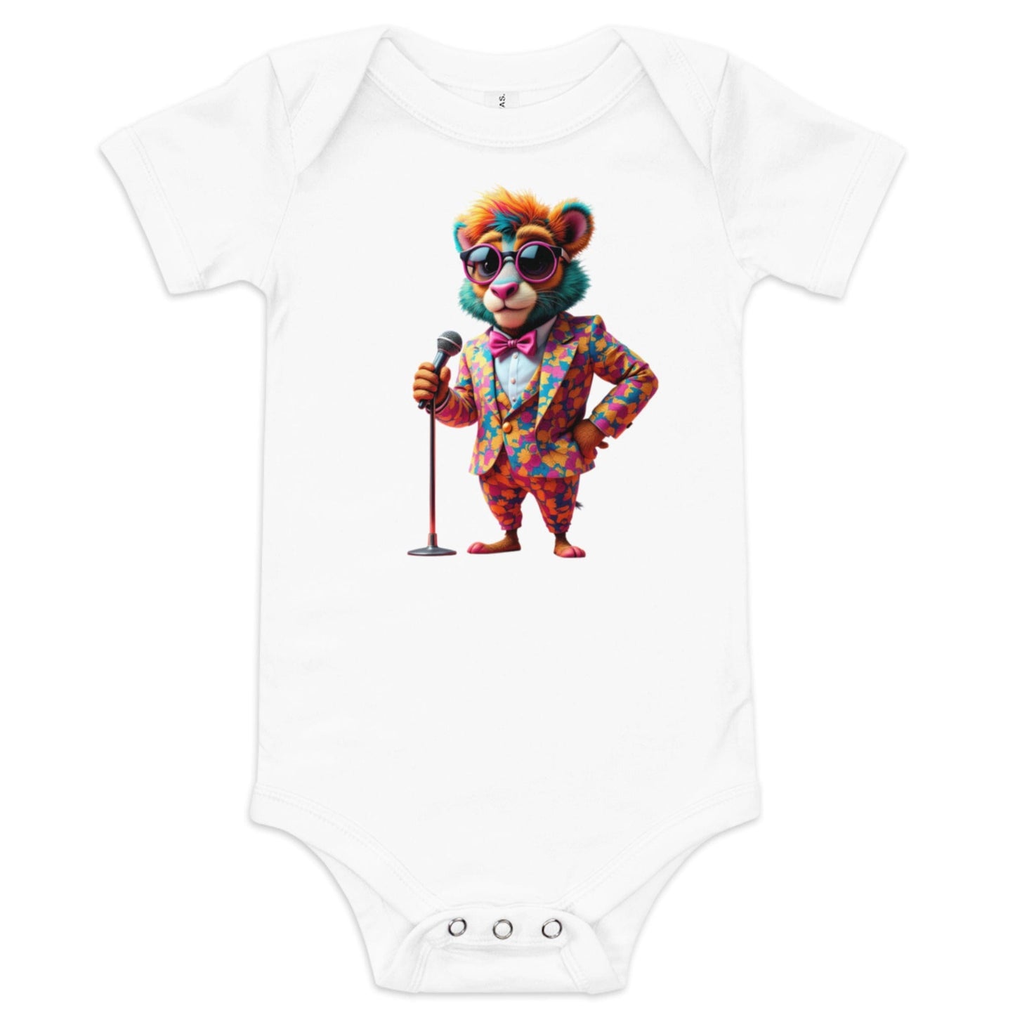 Colorful Lion Baby Onesie with Microphone and Stage Vibes | ccanvas - Baby Onesies | Ccanvas