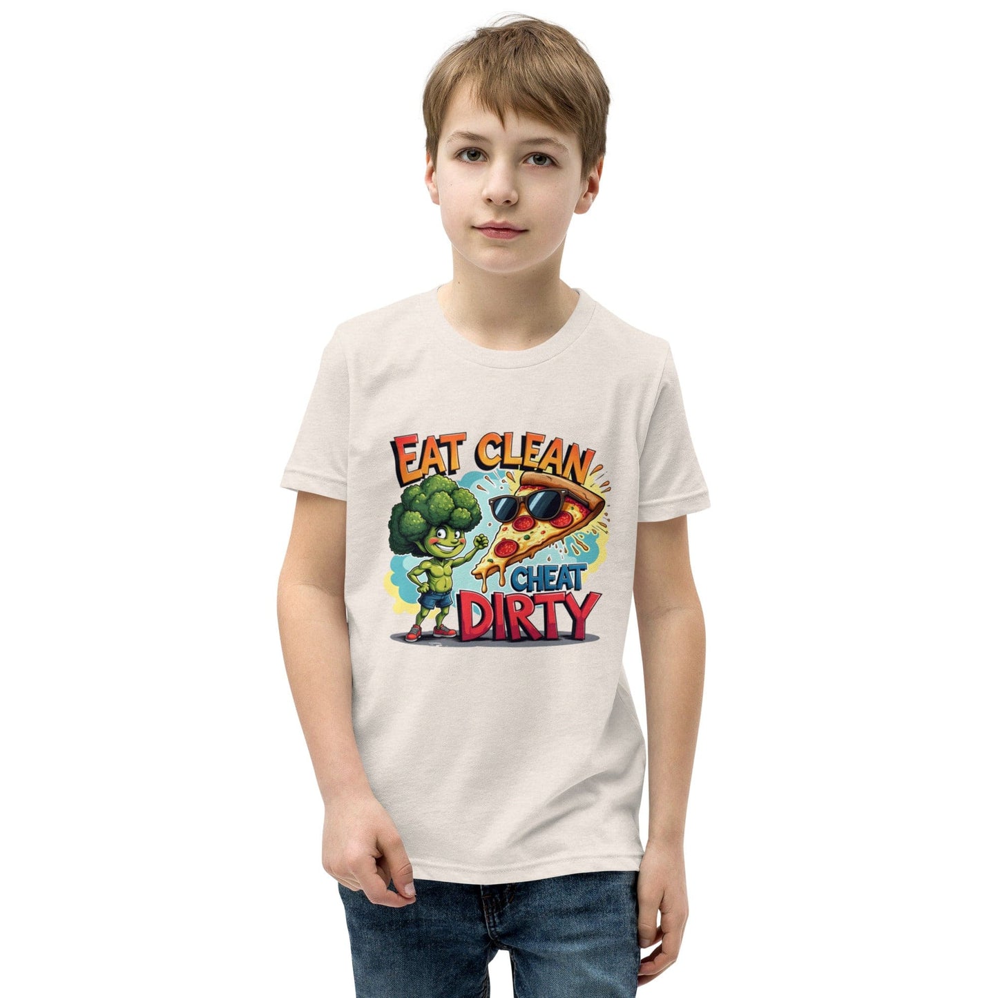 Eat Clean Cheat Dirty Kids T-Shirt – Funny Broccoli & Pizza Graphic Tee | ccanvas - Kids T-Shirts | Ccanvas