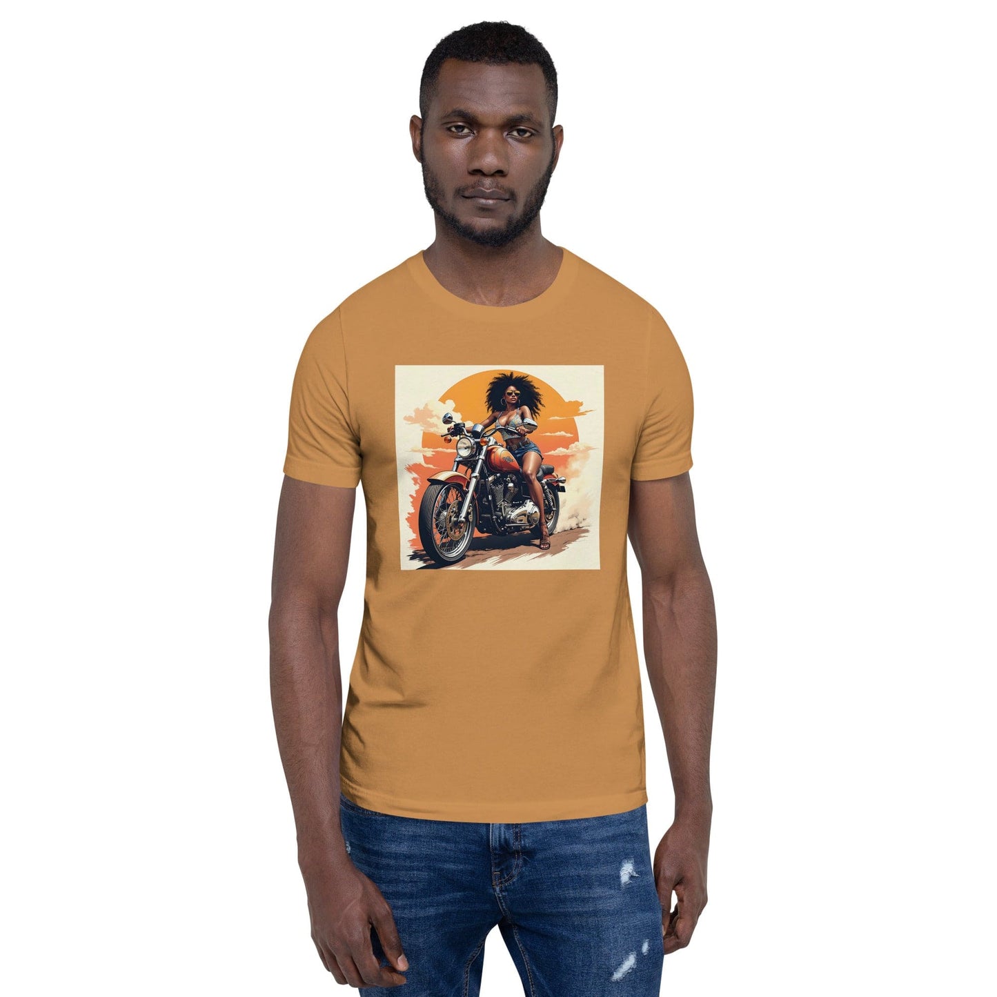 Biker Girl Sunset T-Shirt – Retro Motorcycle Graphic Tee | ccanvas - Men’s T-Shirt | Ccanvas