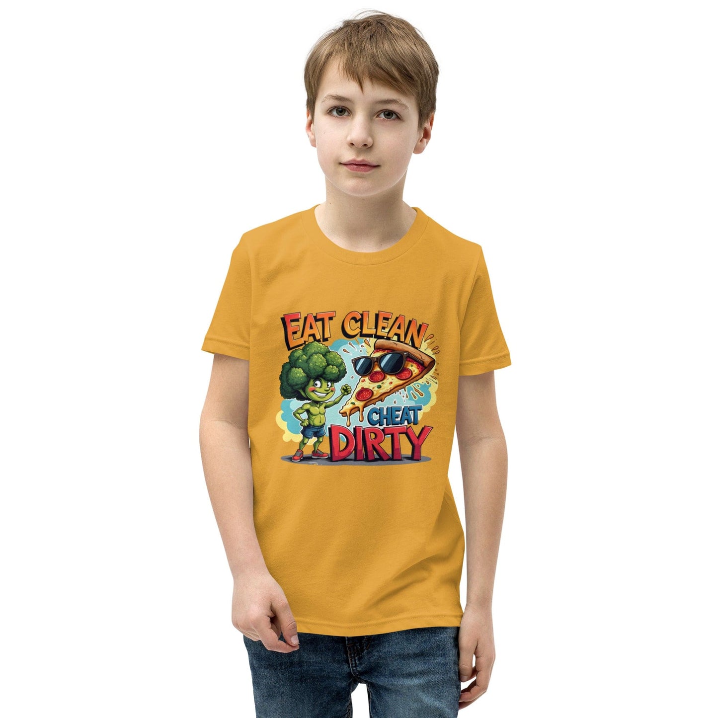 Eat Clean Cheat Dirty Kids T-Shirt – Funny Broccoli & Pizza Graphic Tee | ccanvas - Kids T-Shirts | Ccanvas
