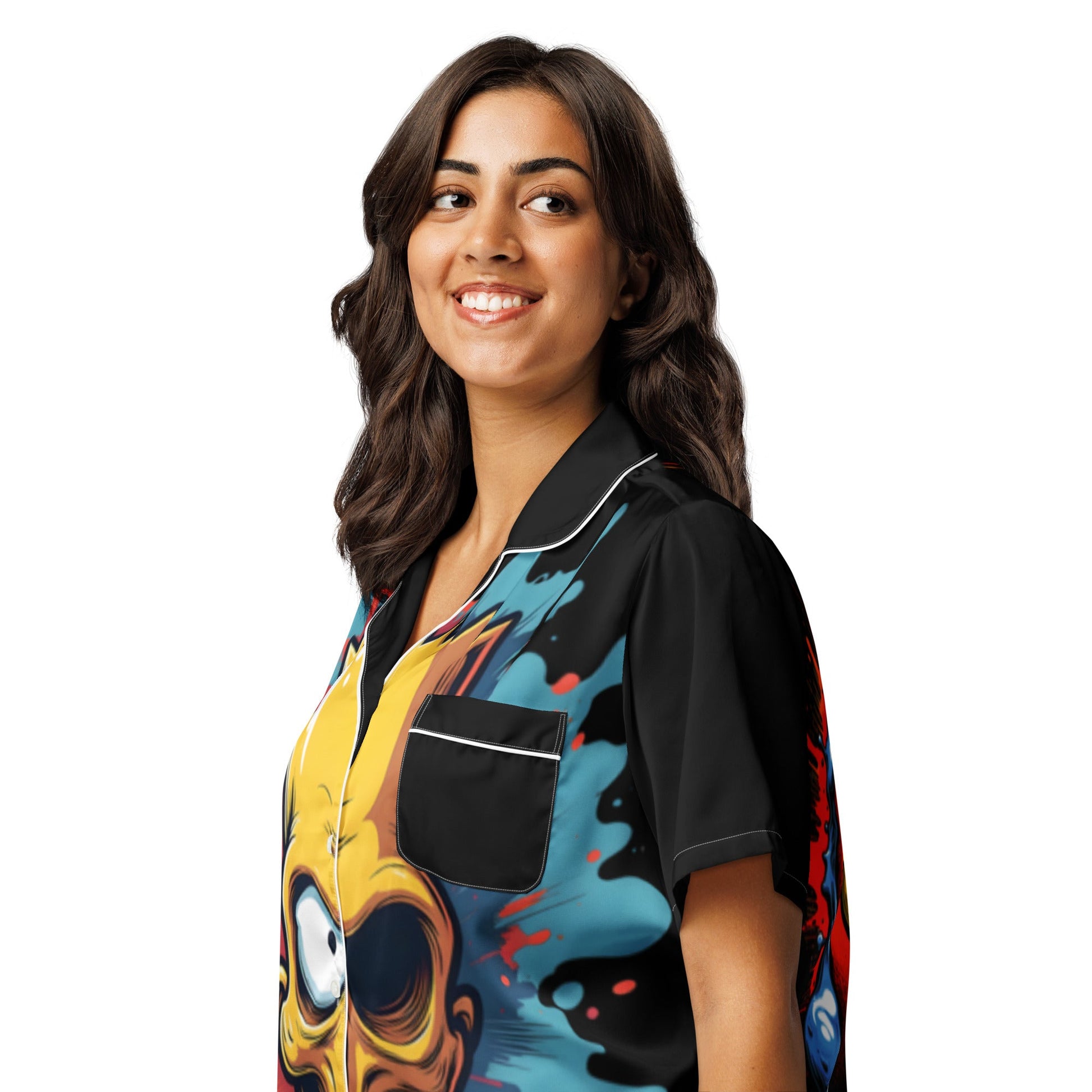 Skull Parody Cuban Shirt – Bold Graphic Button - Up | ccanvas - Short - Sleeve Cuban Collar Shirt | Ccanvas