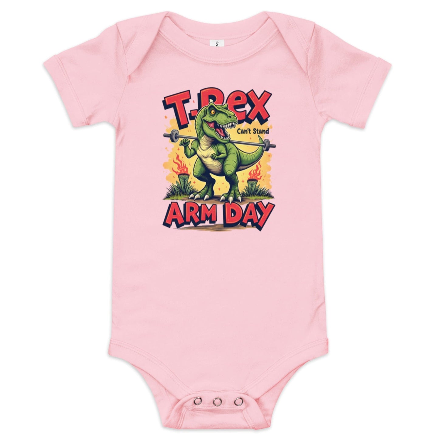 T - Rex Can’t Stand Arm Day Baby Onesie – Funny Dinosaur Baby Bodysuit | ccanvas - Baby Onesies | Ccanvas