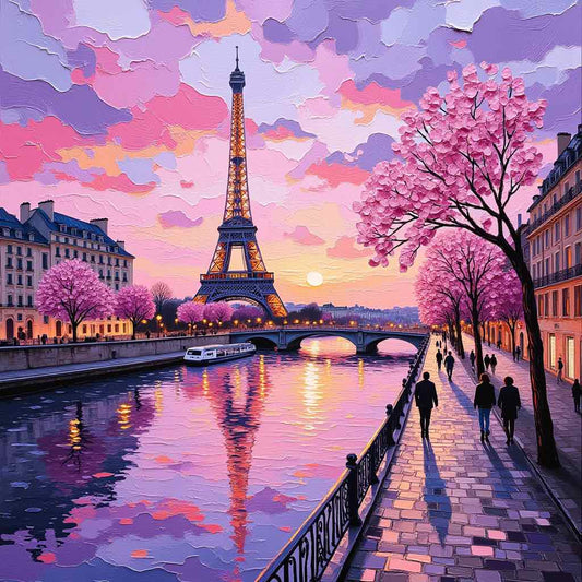 Eiffel Tower digital print with cherry blossoms – romantic Paris wall art download