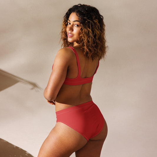 Sporty Red Bikini Set – Scoop Neck & High Waist | ccanvas - Bikini Set | Ccanvas