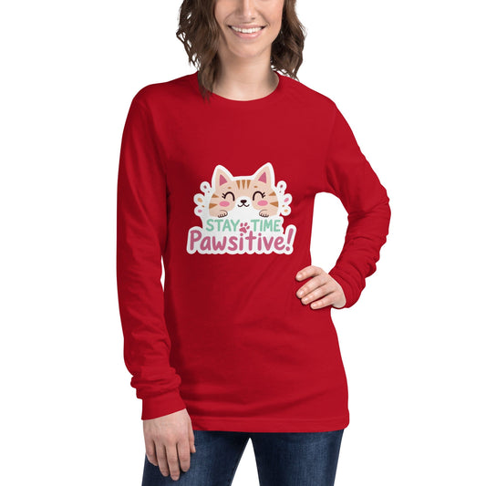 Stay Pawsitive Long - Sleeve Shirt - Cute Cat Lover Tee | ccanvas - T-Shirt | Ccanvas