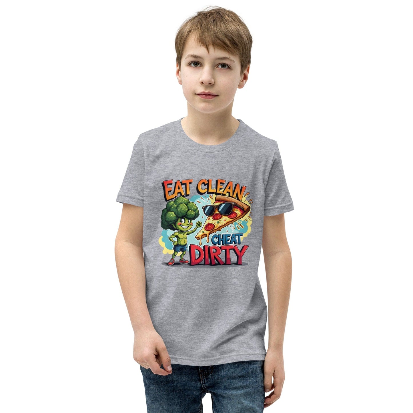 Eat Clean Cheat Dirty Kids T-Shirt – Funny Broccoli & Pizza Graphic Tee | ccanvas - Kids T-Shirts | Ccanvas