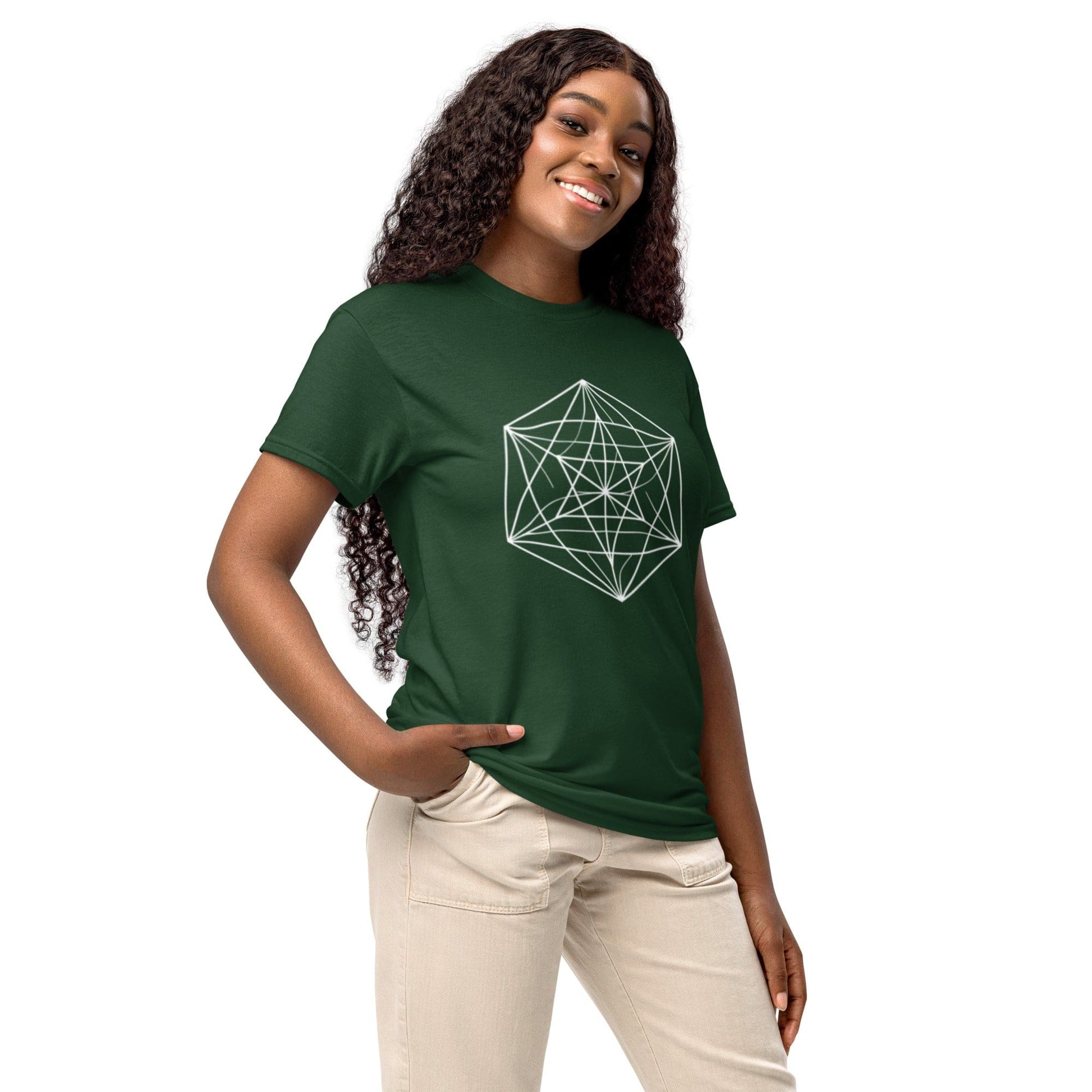 Sacred Geometry T-Shirt – White Line Art Cube Design | ccanvas - Women’s T-Shirt | Ccanvas