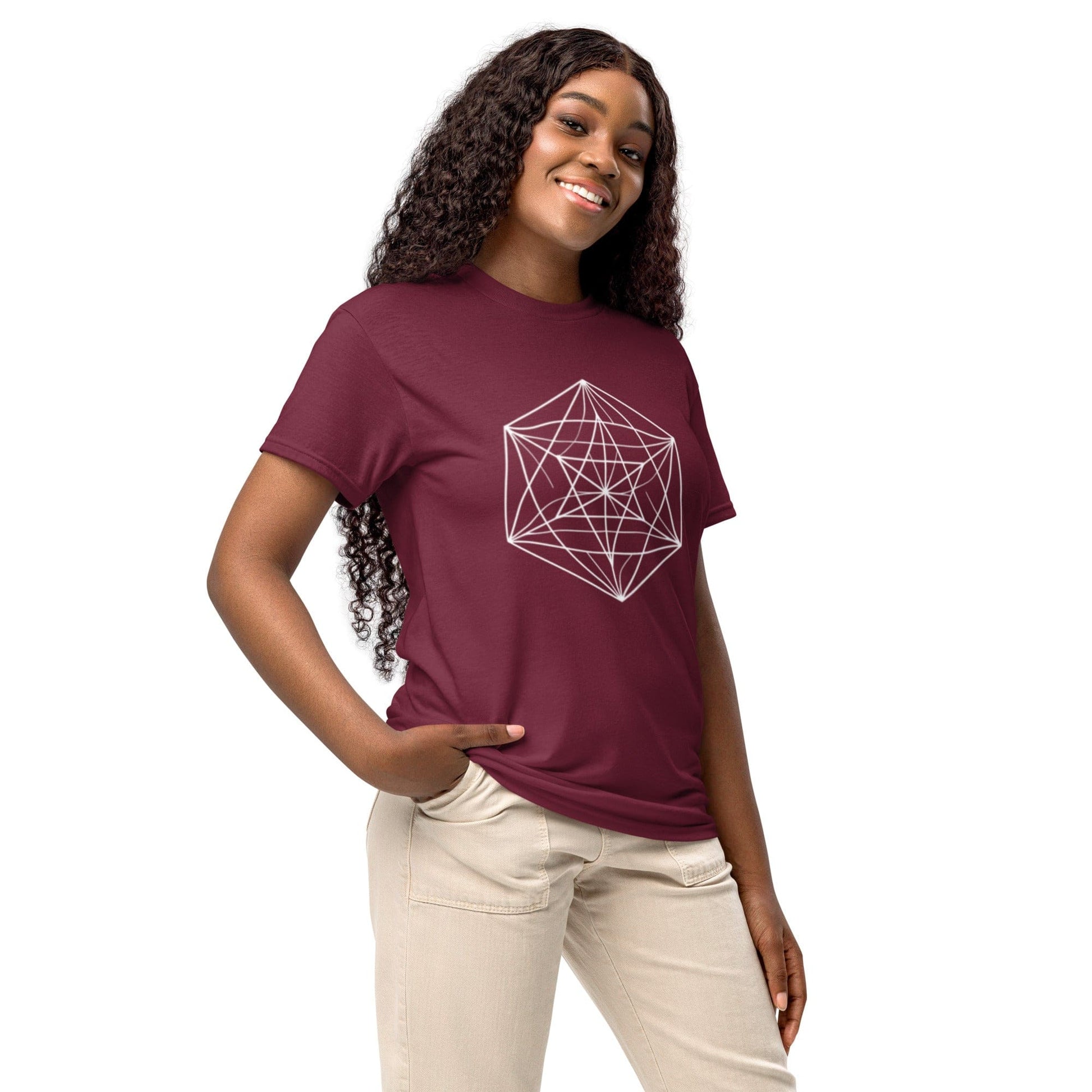 Sacred Geometry T-Shirt – White Line Art Cube Design | ccanvas - Women’s T-Shirt | Ccanvas