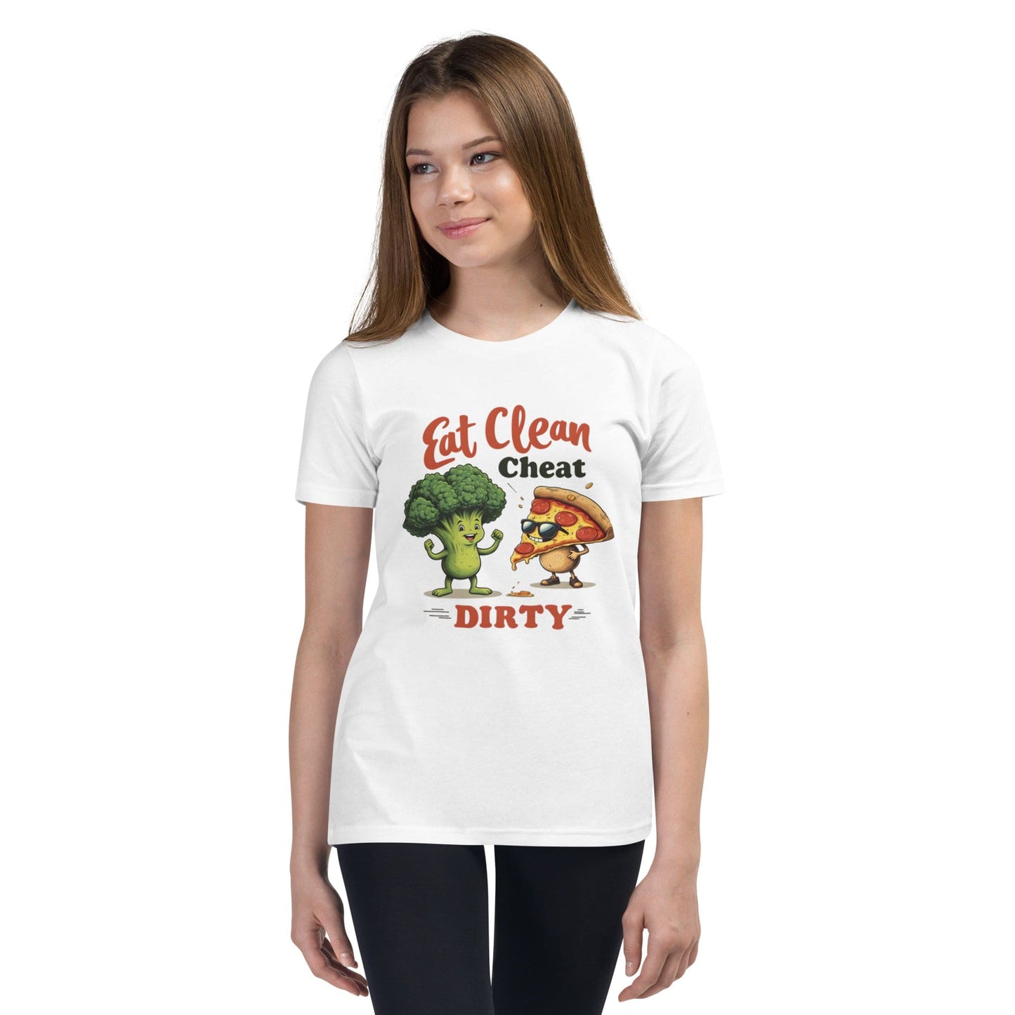 Eat Clean Cheat Dirty T-Shirt for Women – Funny Broccoli & Pizza Gym Life Tee | ccanvas - Women’s T-Shirts | Ccanvas