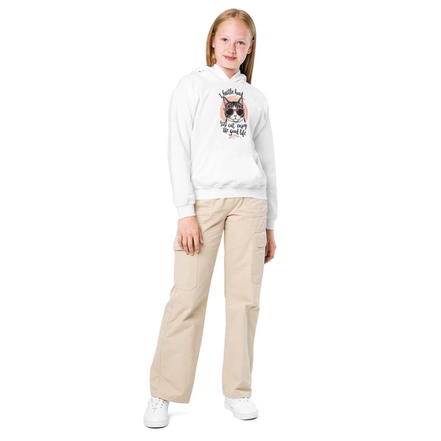 Hustle Hard Funny Cat Hoodie for Girls | ccanvas - Children’s Hoodies | Ccanvas