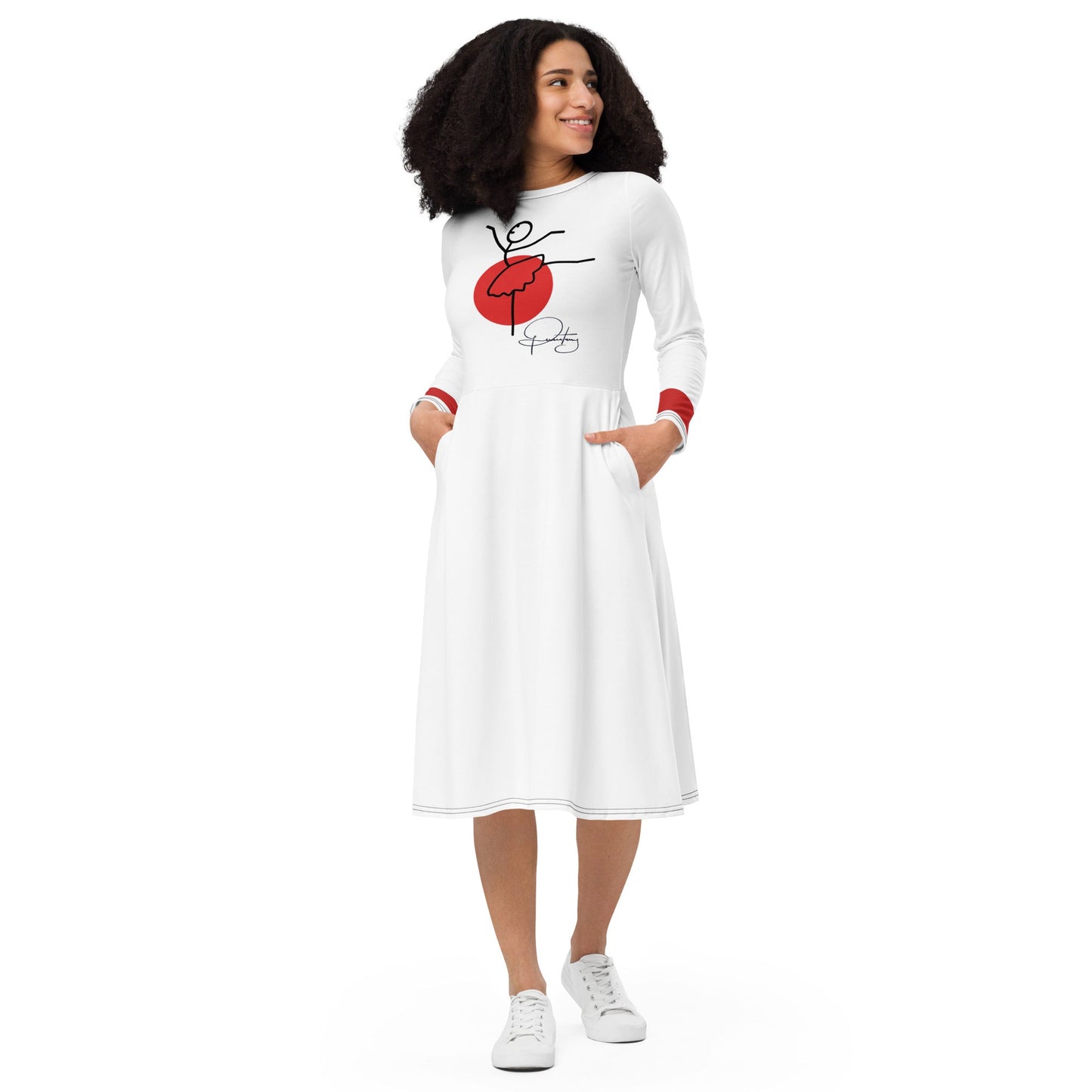 Woman wearing white ballerina art dress with red minimalist design – ccanvas