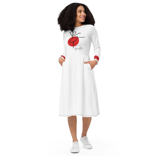 Woman wearing white ballerina art dress with red minimalist design – ccanvas