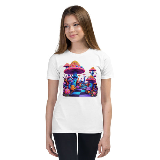 Fantasy Mushroom World Girls Graphic T-Shirt | ccanvas - Girls’ T-Shirts | Ccanvas