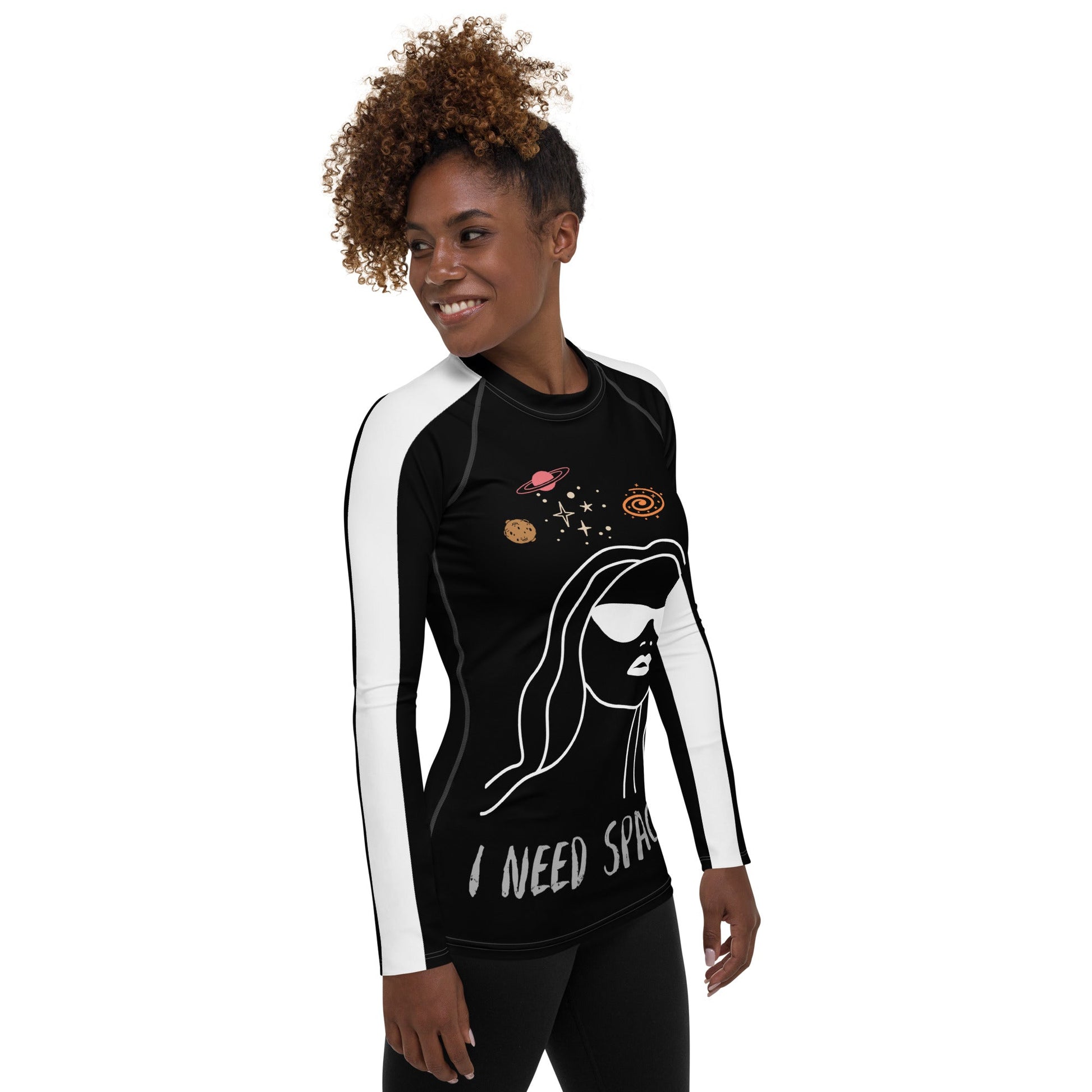 Women’s Cosmic Graphic Long Sleeve Tee – Futuristic Streetwear Essential | ccanvas - T-Shirt | Ccanvas