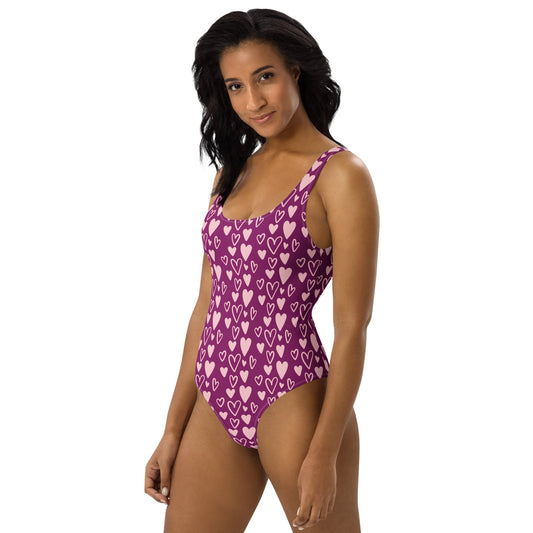 Pink Heart Print One - Piece Swimsuit for Women | ccanvas - Swimsuit | Ccanvas